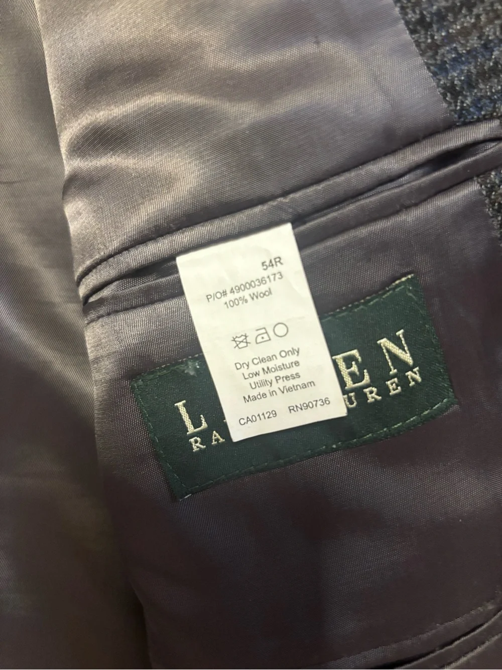 Lauren Ralph Lauren Men's Dark Gray CheckTwo-Button Wool Sport Coat 54R